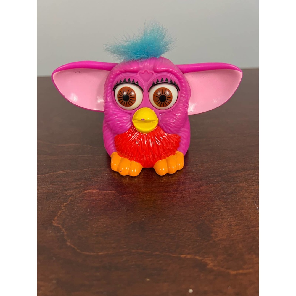 Vintage small pink Furby with blue hair Mc Donalds 1998 moveable eyes